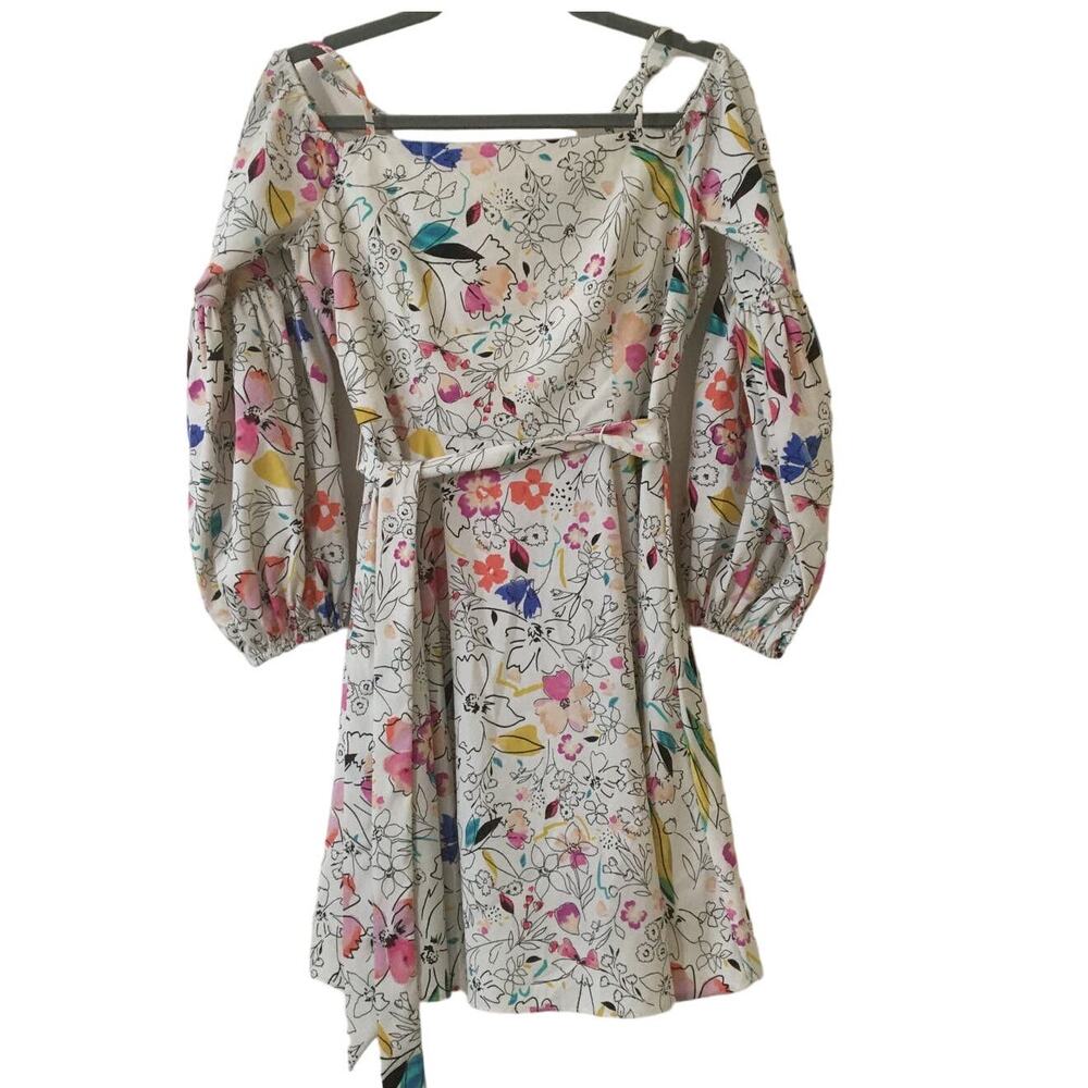 Clover and Sloane Medium Floral Dress Off Shoulder Spaghetti Strap Long Sleeves